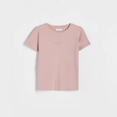 Reserved T-shirt z nadrukiem - Różowy