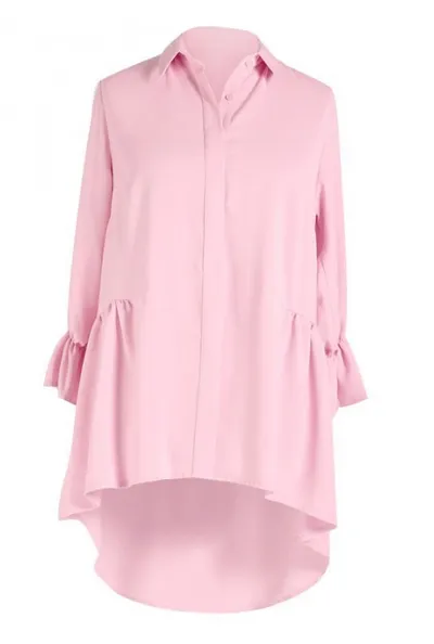 XL-ka Pudrowo różowa długa koszula damska plus size ANNABEL - rękaw 3/4