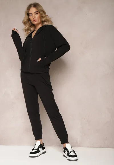 Renee Czarny Komplet Dresowy 2-częściowy z Bluzą i Spodniami Seraphira