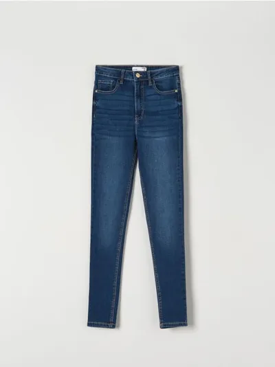 Sinsay Spodnie jeansowe skinny z wysokim stanem, wykonane z bawełny z domieszką elastycznych włókien. - granatowy