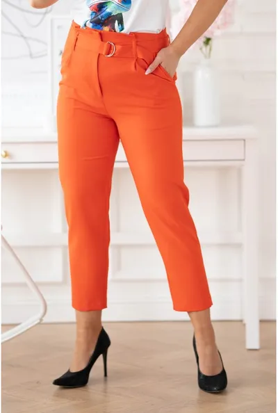 XL-ka Pomarańczowe eleganckie spodnie z wyższym stanem - Gianna