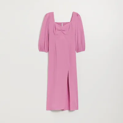 House Gładka sukienka midi z bufiastym rękawem różowa - Fioletowy