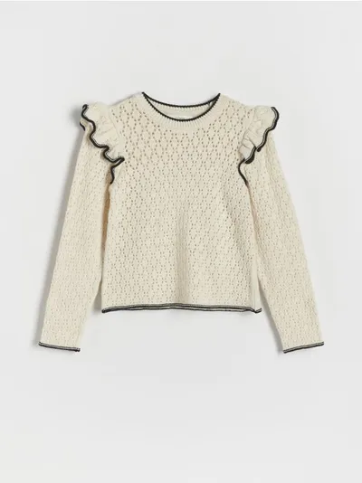 Reserved Sweter o prostym fasonie, wykonany z dzianiny. - złamana biel