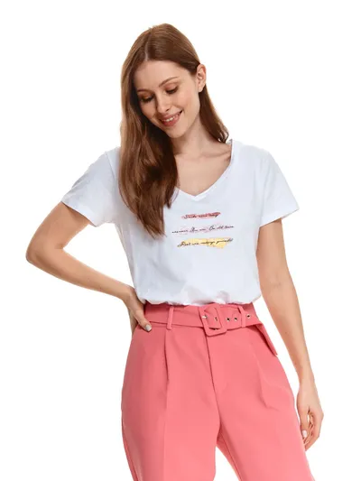 Top Secret T-shirt damski z dekoltem w serek i napisami