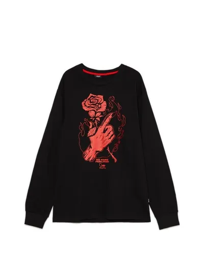 Cropp Czarna koszulka longsleeve z motywem róży