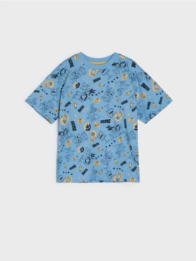 Sinsay Wygodna koszulka wykonana z bawełny. Ozdobny nadruk z Kojotem na całości. - niebieski