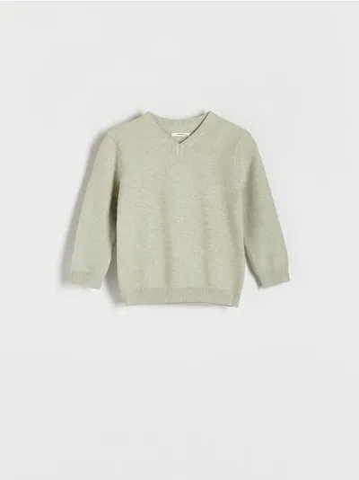 Reserved Sweter o prostym fasonie, wykonany z przyjemnej w dotyku, bawełnianej dzianiny. - jasnozielony