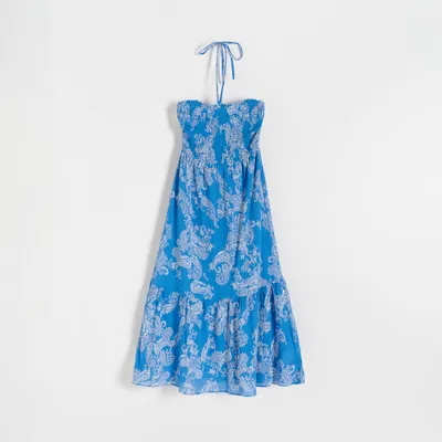 Reserved Sukienka midi z wiązaniem - Niebieski