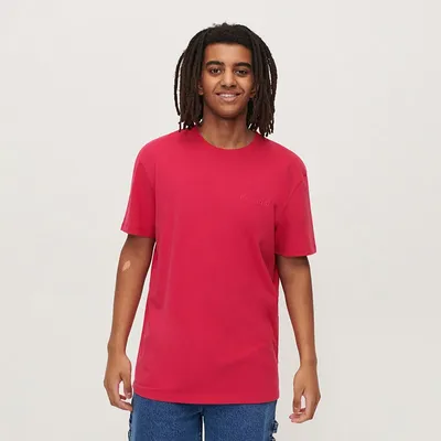House Luźna koszulka z haftem tekstowym czerwona - Różowy
