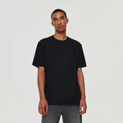 House Gładka koszulka regular fit czarna - Czarny