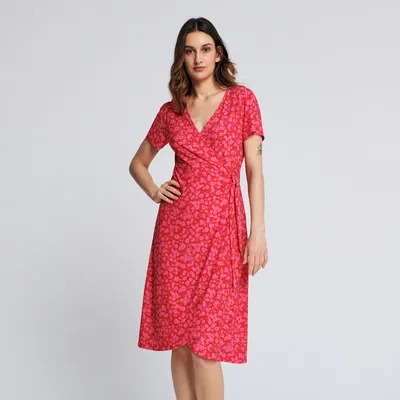 Sinsay Sukienka midi z wiązaniem - Różowy