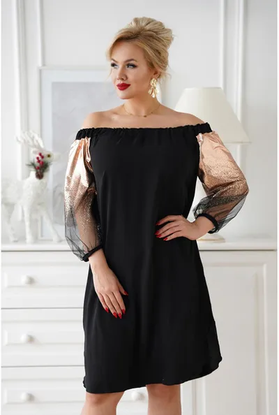 XL-ka Czarna sukienka hiszpanka ze złotymi rękawami - MARITA