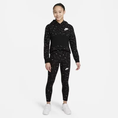 Nike Dzianinowa bluza z kapturem i nadrukiem dla dużych dzieci (dziewcząt) Nike Sportswear - Czerń