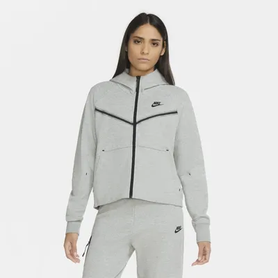 Nike Damska bluza z kapturem i zamkiem na całej długości Nike Sportswear Tech Fleece Windrunner - Szary