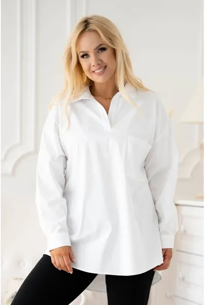 XL-ka Biała koszula z podwijanym rękawem i kieszonką - Caurina