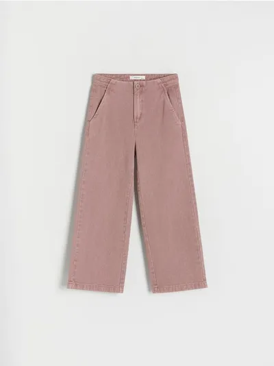 Reserved Spodnie z szeroką nogawką, wykonane z grubszej, bawełnianej tkaniny. - kasztanowy