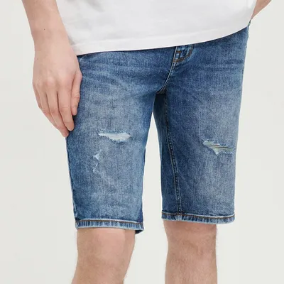 House Niebieskie szorty jeansowe slim fit z przetarciami - Niebieski