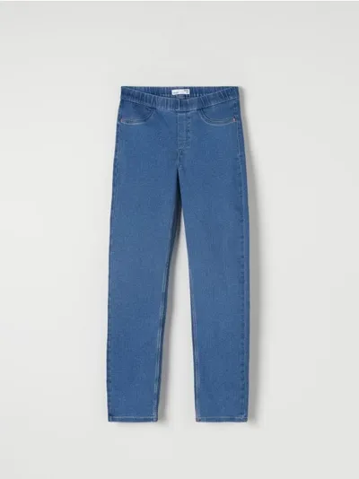 Sinsay Spodnie jegginsy wykonane z bawełnianej tkaniny z dodatkiem elastycznych włókien. - niebieski
