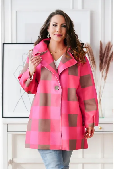 XL-ka Różowy płaszczyk plus size w kratę - MARTELA