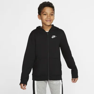 Nike Bluza z kapturem i zamkiem na całej długości dla dużych dzieci Nike Sportswear Club - Czerń