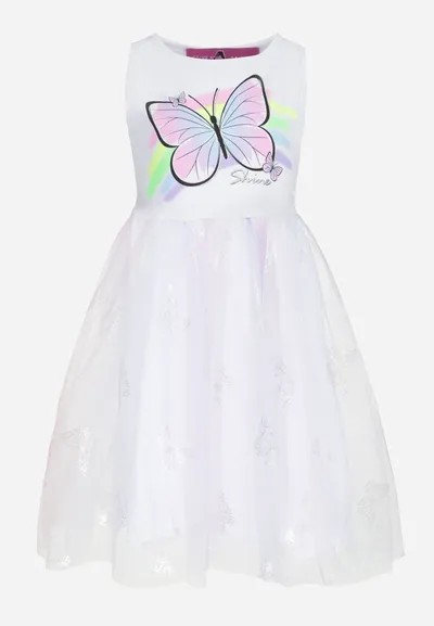 Biała Sukienka z Motylkiem i Tiulowym Dołem Henla