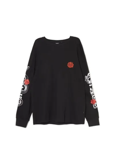 Cropp Czarny t-shirt longsleeve z różami
