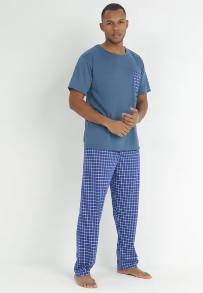 Niebieska 2-częściowa Piżama z Krótkim Rękawem i Długą Nogawką Chimo