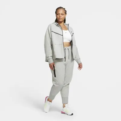 Nike Damska bluza z kapturem i zamkiem na całej długości Nike Sportswear Tech Fleece Windrunner (duże rozmiary) - Szary