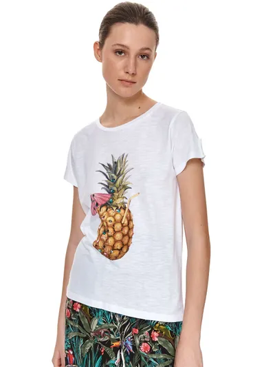 Top Secret T-shirt damski z nadrukiem, z ananasem