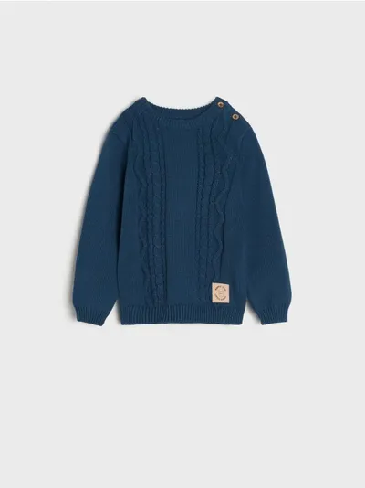 Wygodny, mięciutki sweter wykonany z bawełnianej dzianiny. - niebieski