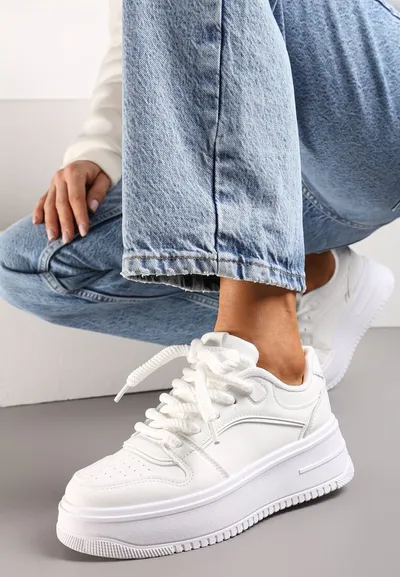 Renee Białe Sznurowane Sneakersy na Platformie z Metalicznymi Wstawkami Arileva