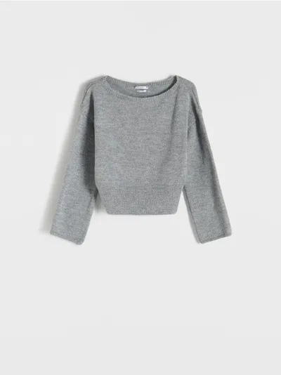 Reserved Sweter o regularnym fasonie, wykonany z gładkiej dzianiny. - szary