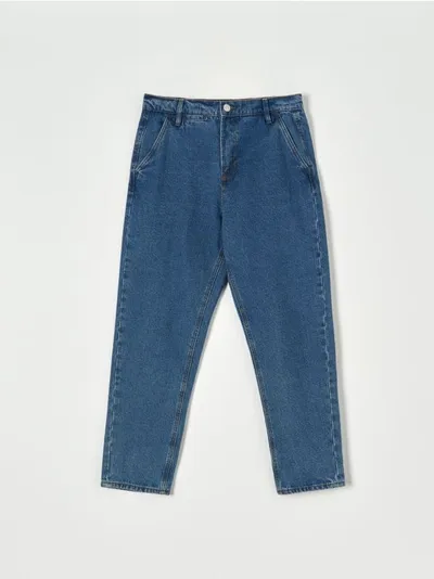 Sinsay Spodnie jeansowe o kroju chino barrel z prostymi nogawkami. - niebieski