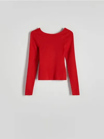 Reserved Sweter o dopasowanym fasonie, wykonany z wiskozowej dzianiny. - czerwony