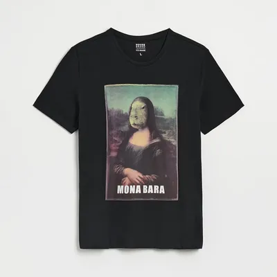 House Czarna koszulka z nadrukiem Mona Bara - Czarny