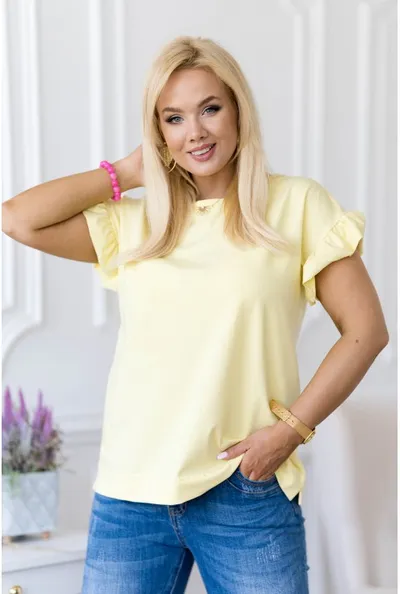 XL-ka Cytrynowa bluzka z falbaną na rękawach - Ferri