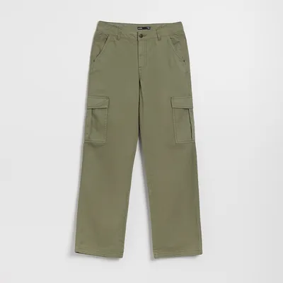 House Oliwkowe spodnie straight fit z kieszeniami cargo - Khaki