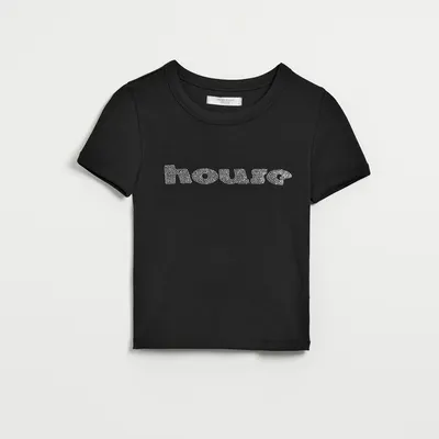 House Dopasowana koszulka z aplikacją czarna - Czarny