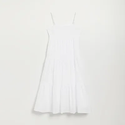House Bawełniana sukienka maxi na ramiączkach biała - Biały