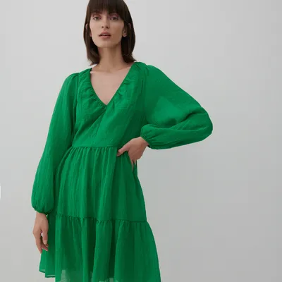 Reserved Sukienka ze strukturalnej tkaniny - Zielony