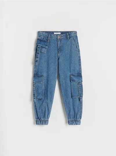 Reserved Jeansy typu jogger, wykonane z bawełnianej tkaniny. - niebieski
