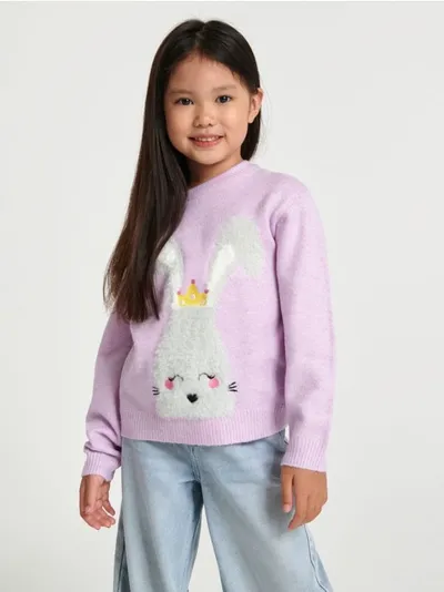Sinsay Miękki sweter z ozdobnym króliczkiem. - fioletowy