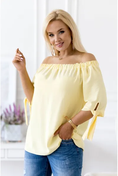 XL-ka Jasno żółta bluzka hiszpanka z wiązaniem NINA