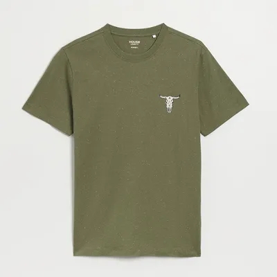 House Luźna koszulka z motywem czaszki khaki - Zielony