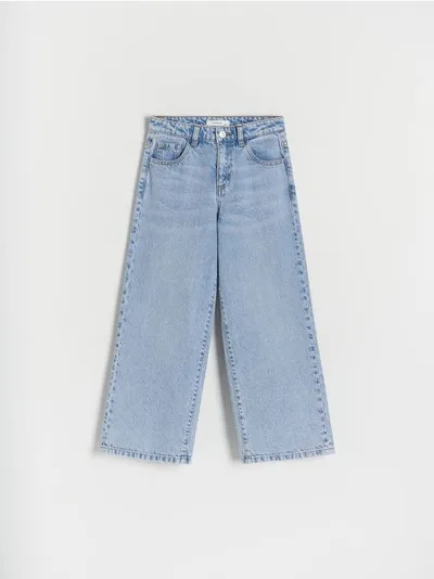 Reserved Spodnie typu wide leg, uszyte z bawełnianej tkaniny jeansowej. - niebieski