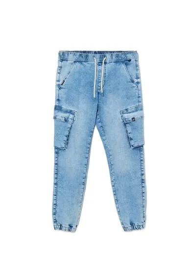 Cropp Niebieskie jeansowe joggery cargo
