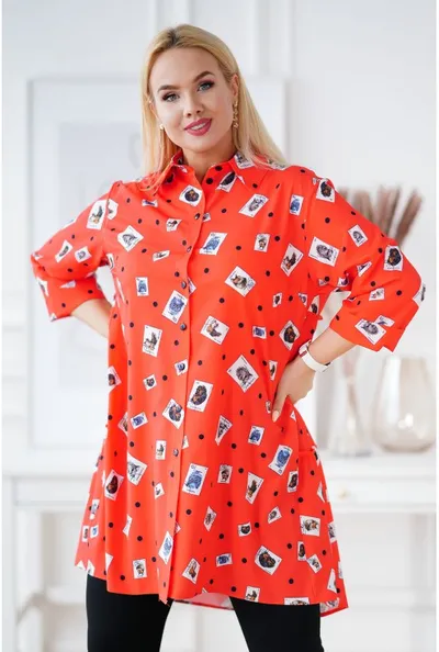 XL-ka Pomarańczowa koszula tunika plus size z wzorem - ROSALIE