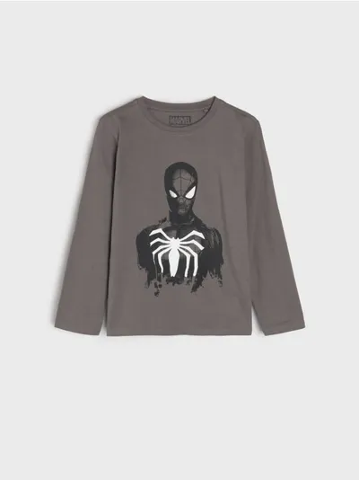 Bawełniana koszulka z ozdobnym nadrukiem Spidermana. - szary