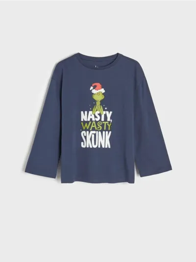 Sinsay Wygodna, bawełniana koszulka z świątecznym nadrukiem Grincha. - szary
