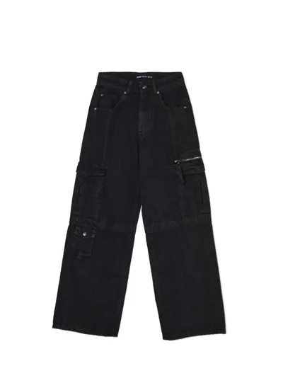 Cropp Czarne jeansy wide leg cargo